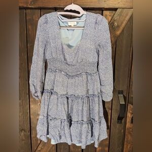 PINK Lily dress, blue and white patterned dress, size S